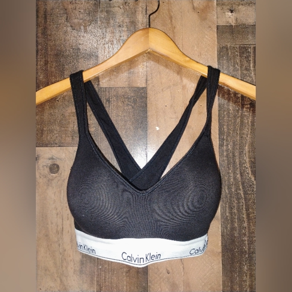 Calvin Klein Black Sports Bra with White Elastic Band